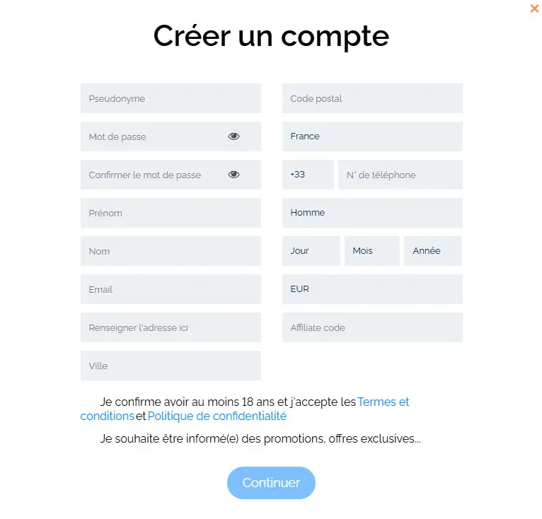 Processus d'inscription Mond Casino